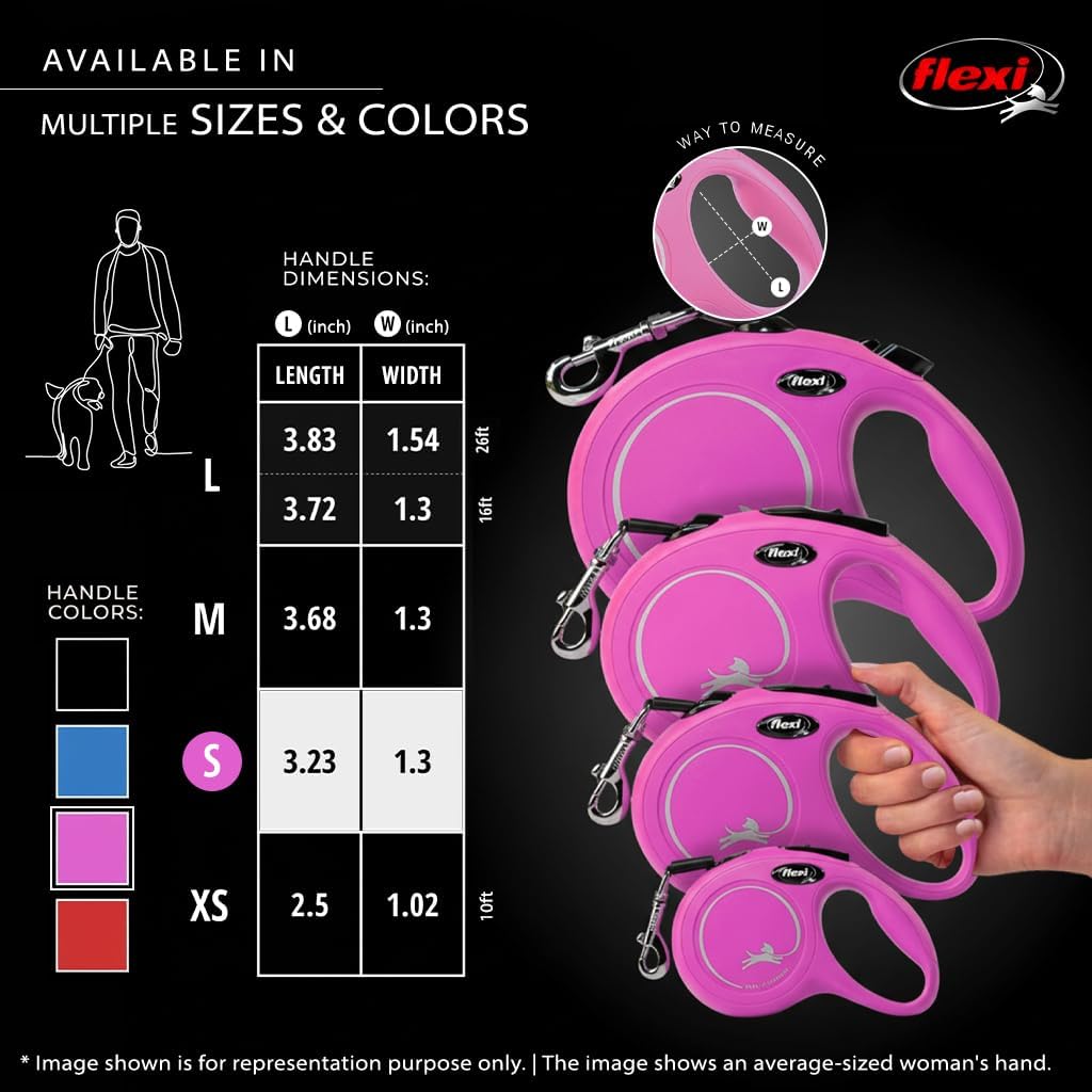 FLEXI® Classic Cord Retractable Dog Leash, Small, 16 ft - Pink