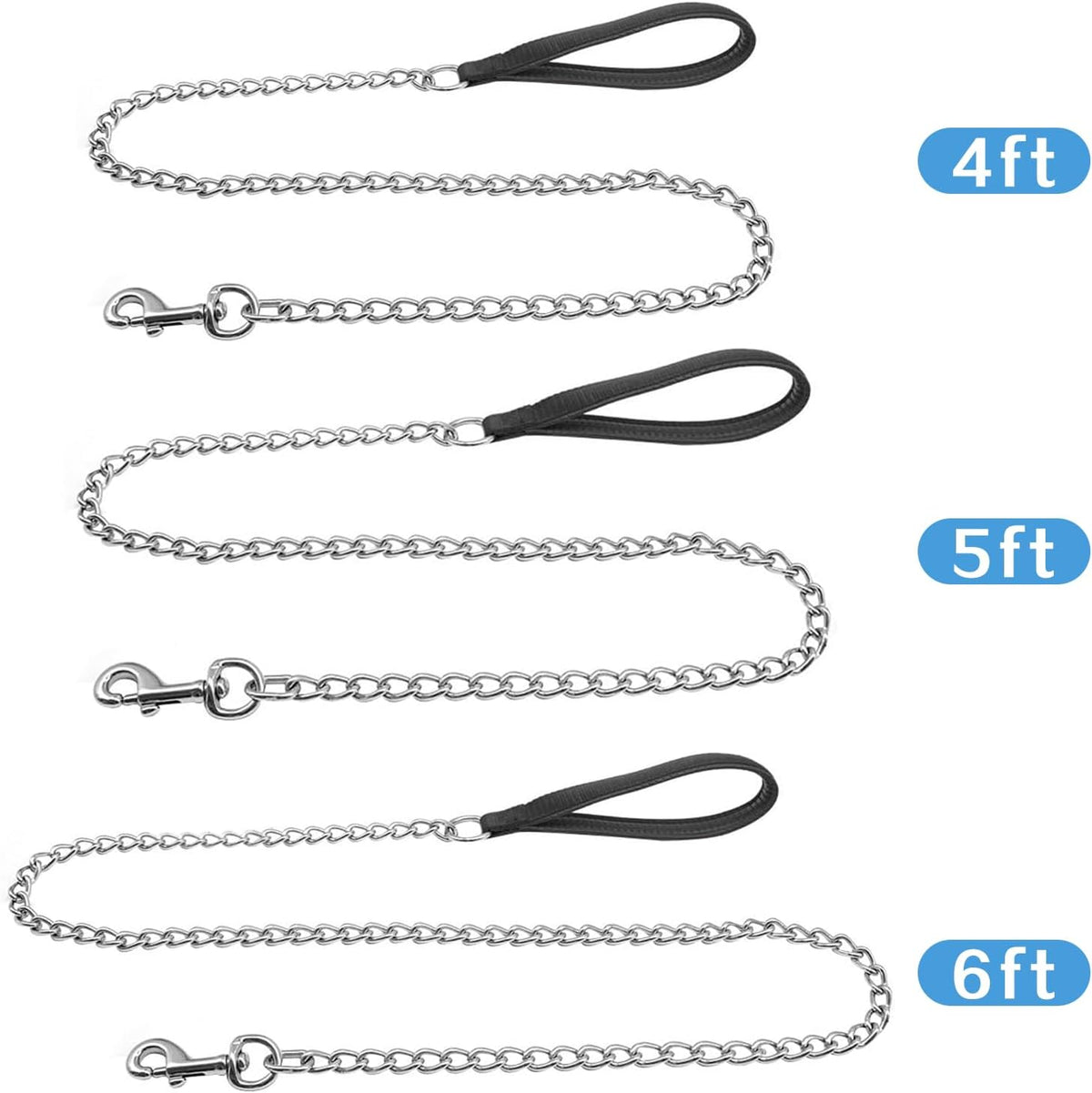 Chain Heavy Duty Metal Dog Leash, 6FTx3mm Chew Proof Pet Leash Chain with Soft Padded Handle for Large & Medium Size Dogs Walking, Training and Traveling (30-120 lbs)