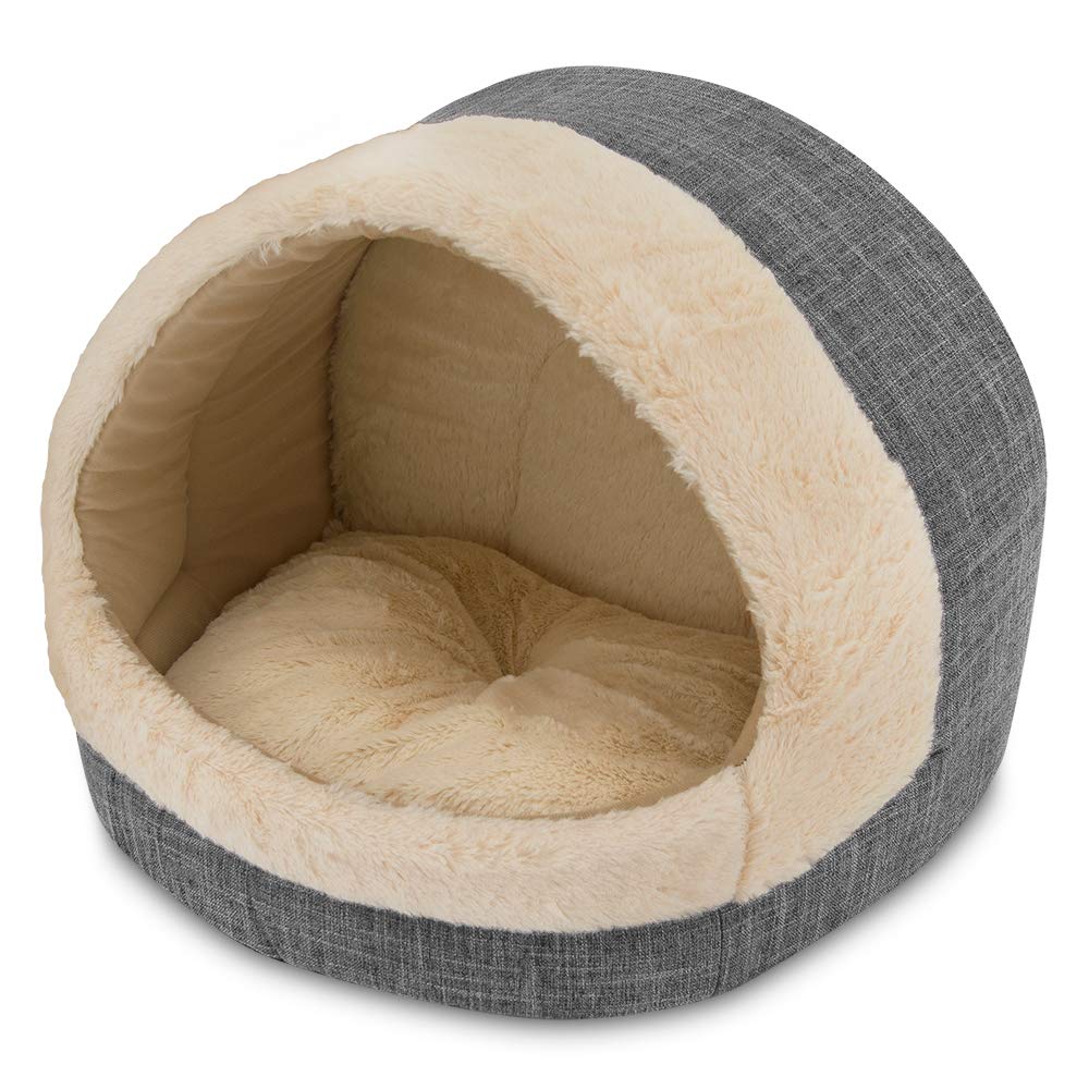 Best Pet Supplies Cat Bed for Indoor Cat, Domed Tent House with Removable Pillow, Covered Cat Cave for Small Dog, Puppies and All Breeds of Cats - Silver w/ Bones, 16 x 16 x H:14"