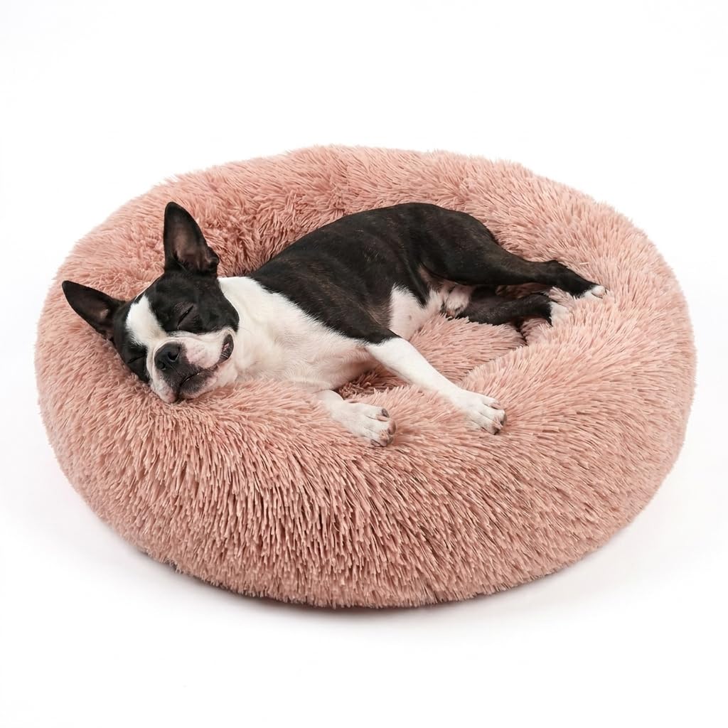 Small Calming Dogs Bed for Small Dogs Anti-Anxiety Machine Washable Fluffy Luxury Anti-Slip Waterproof Mute Base Warming Cozy Soft Pet Puppy Round Bed