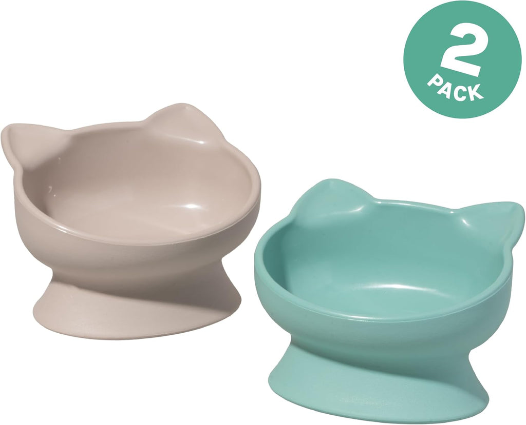Kitty City Elevated Cat Bowls (Set of 2), Whisker-Friendly Raised Cat Food & Water Dishes, Modern Pedestal Design, Dishwasher Safe, 6.5 oz Each – Pink & Teal