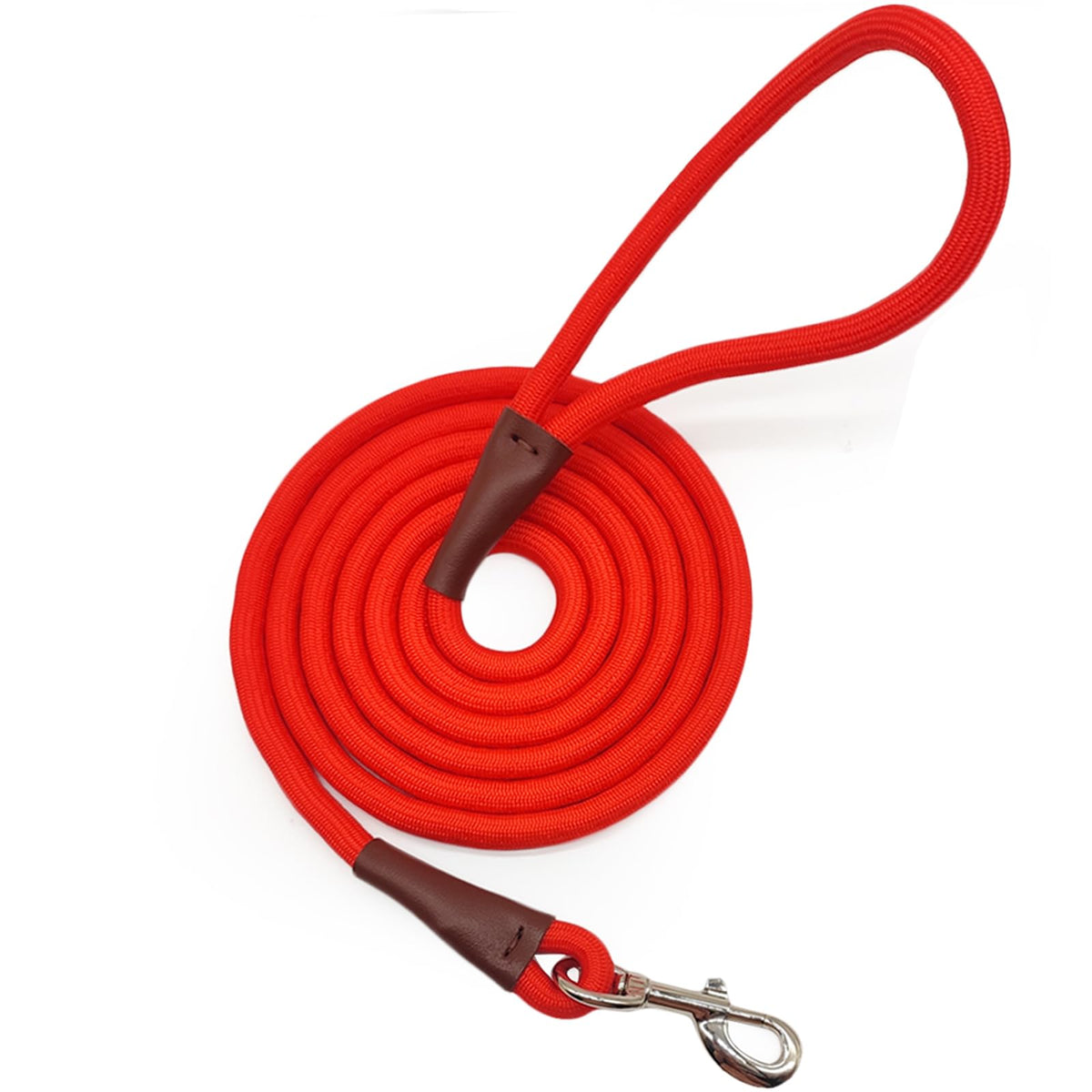 MayPaw 4/6 /8/10 FT Dog Leash, Classic Solid Colors, Strong Nylon Rope Dog Leash Reinforced with Leather Tailor Connection Heavy Duty Silver Clasp (Black, 10ft*1/2")