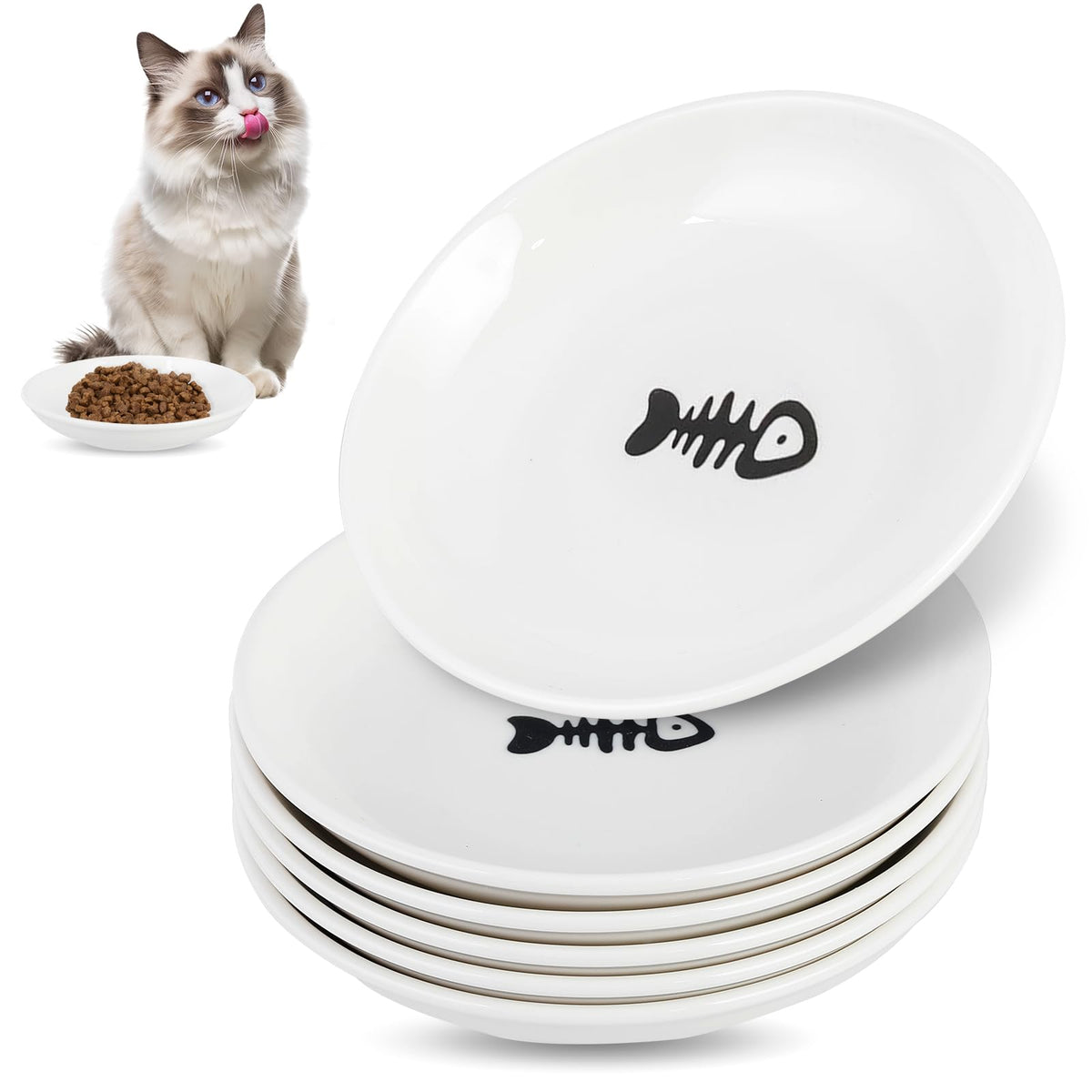 6 Pack Cat Food Bowl, Ceramic Cat Bowls, Anti Whisker Fatigue Cats Bowl Set