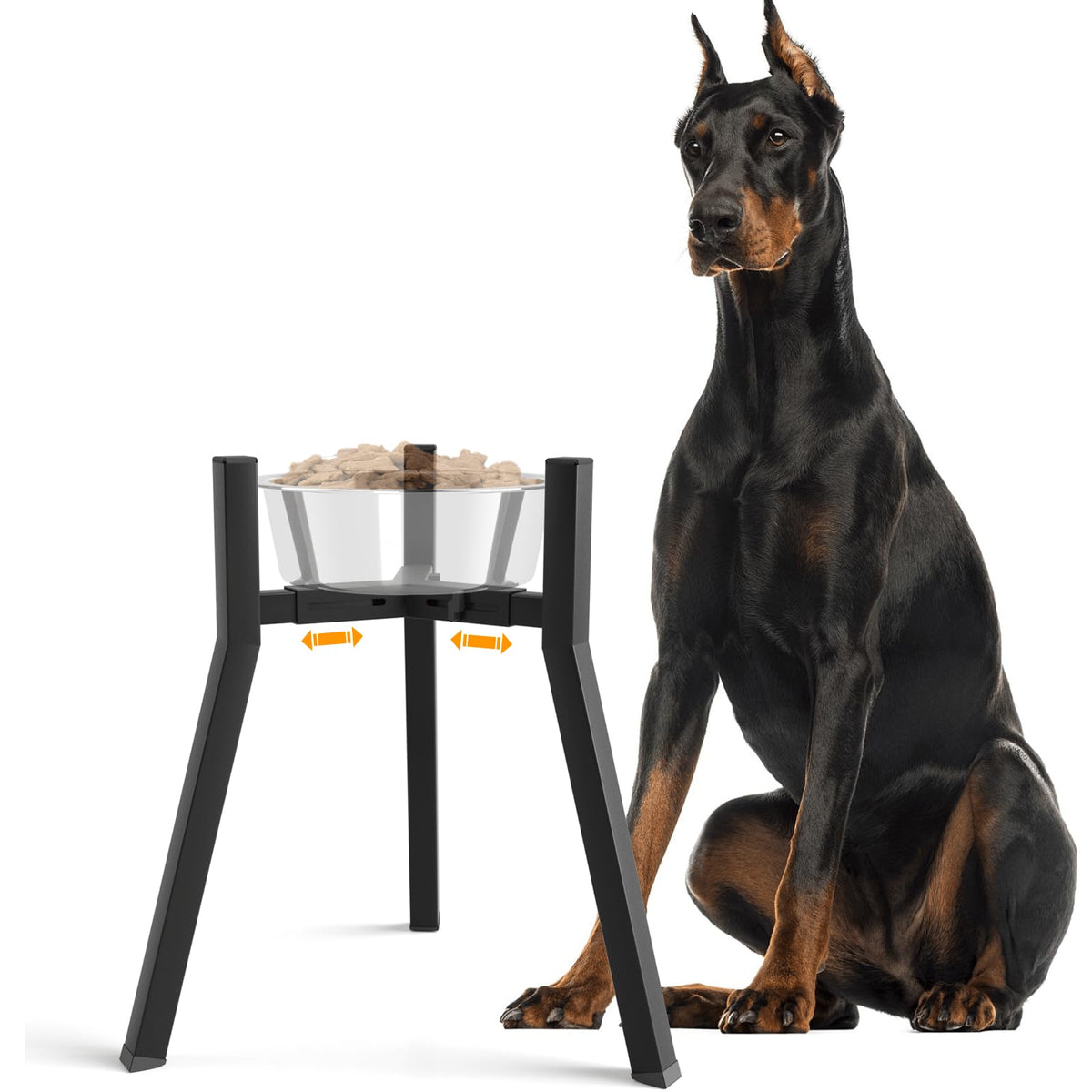 Dog Bowl Stand for Medium Large Dogs, Adjustable Width Elevated Dog Bowls 7-10.6", Raised Dog Food Water Bowls, 11 inch Tall Single Holder, Black,Bowl Not Included