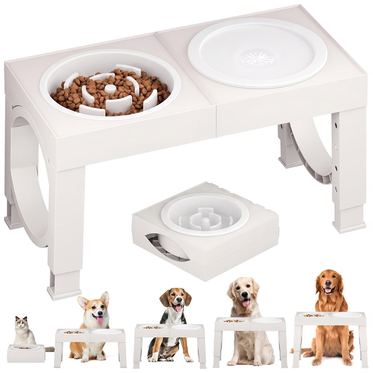 XIAZ Elevated Dog Bowls Large Breed Raised Dogs Bowl Stand Large/Medium Sized Dog Stainless Steel Food Water Bowl Stands 5 Heights Adjustable 9/11/12/14in Black Pet Feeder Dish Station