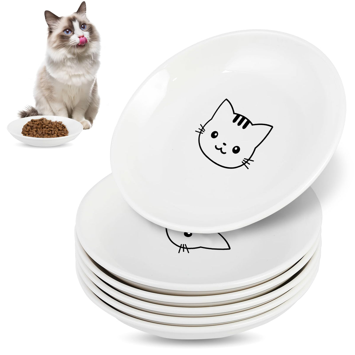 6 Pack Cat Food Bowl, Ceramic Cat Bowls, Anti Whisker Fatigue Cats Bowl Set