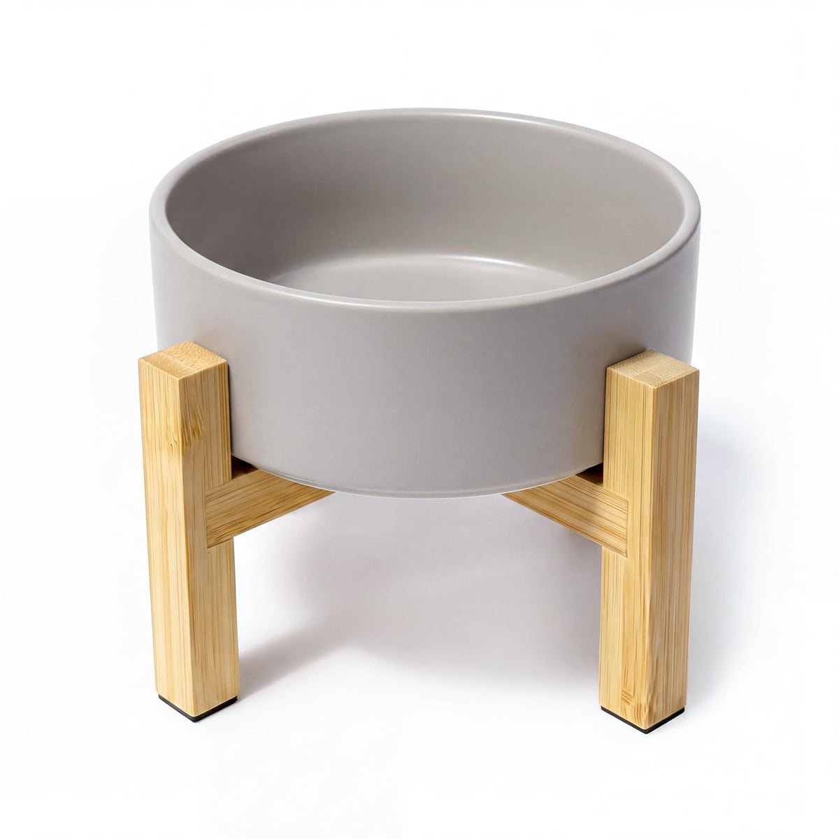 Cat Water Bowl - Elevated Cat Bowls | Ceramic Raised Cat Bowl with Adjustable Bamboo Stand | Anti Vomiting Cat Food Bowl for Indoor Cats, Kittens & Small Dogs | Dishwasher Safe | 5.1" Cat Dish| White