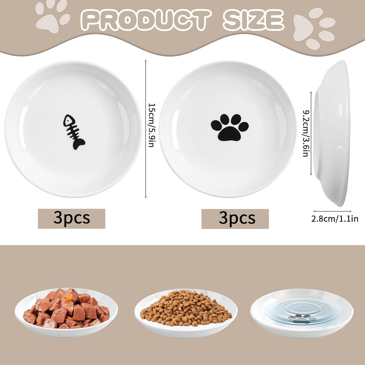 6 Pack Cat Food Bowl, Ceramic Cat Bowls, Anti Whisker Fatigue Cats Bowl Set