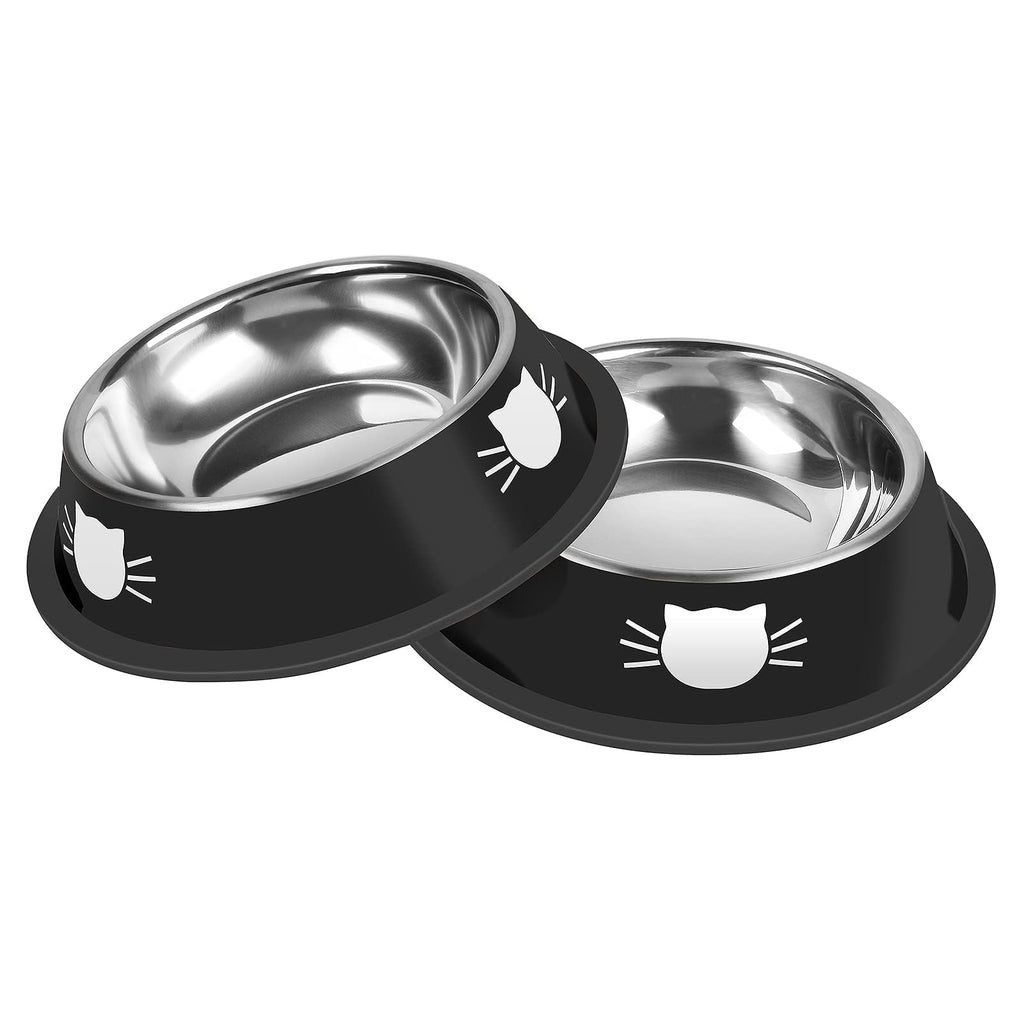 Serentive 2 Pcs Non-Slip Stainless Steel Small Cat Food Bowls - Unbreakable, Thicken 7 Oz Cat Dishes - Indoor, Removable Rubber Base, Easily Clean, Lovely Color