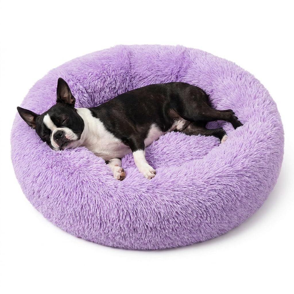 Small Calming Dogs Bed for Small Dogs Anti-Anxiety Machine Washable Fluffy Luxury Anti-Slip Waterproof Mute Base Warming Cozy Soft Pet Puppy Round Bed