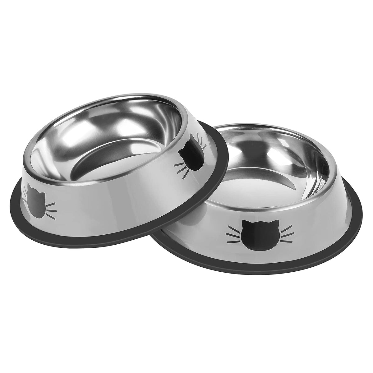 Serentive 2 Pcs Non-Slip Stainless Steel Small Cat Food Bowls - Unbreakable, Thicken 7 Oz Cat Dishes - Indoor, Removable Rubber Base, Easily Clean, Lovely Color