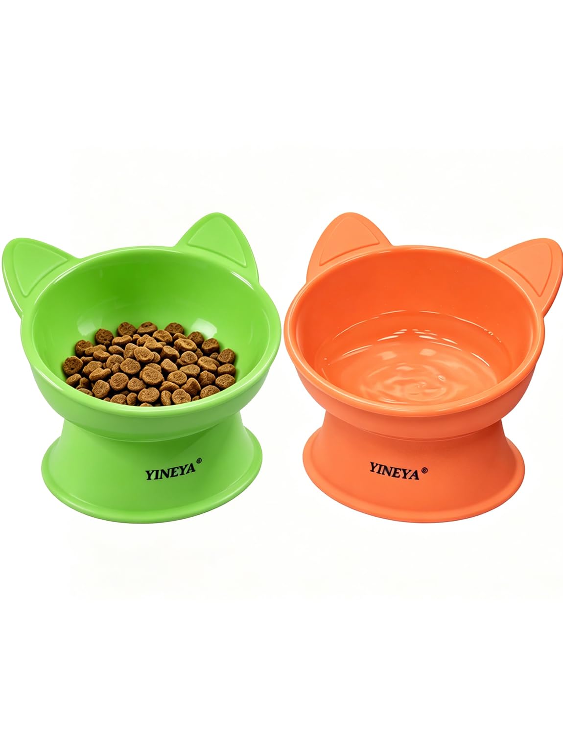 YINEYA 2 Pack Cat Food Bowls Elevated Design for Neck Comfort & Digestion
