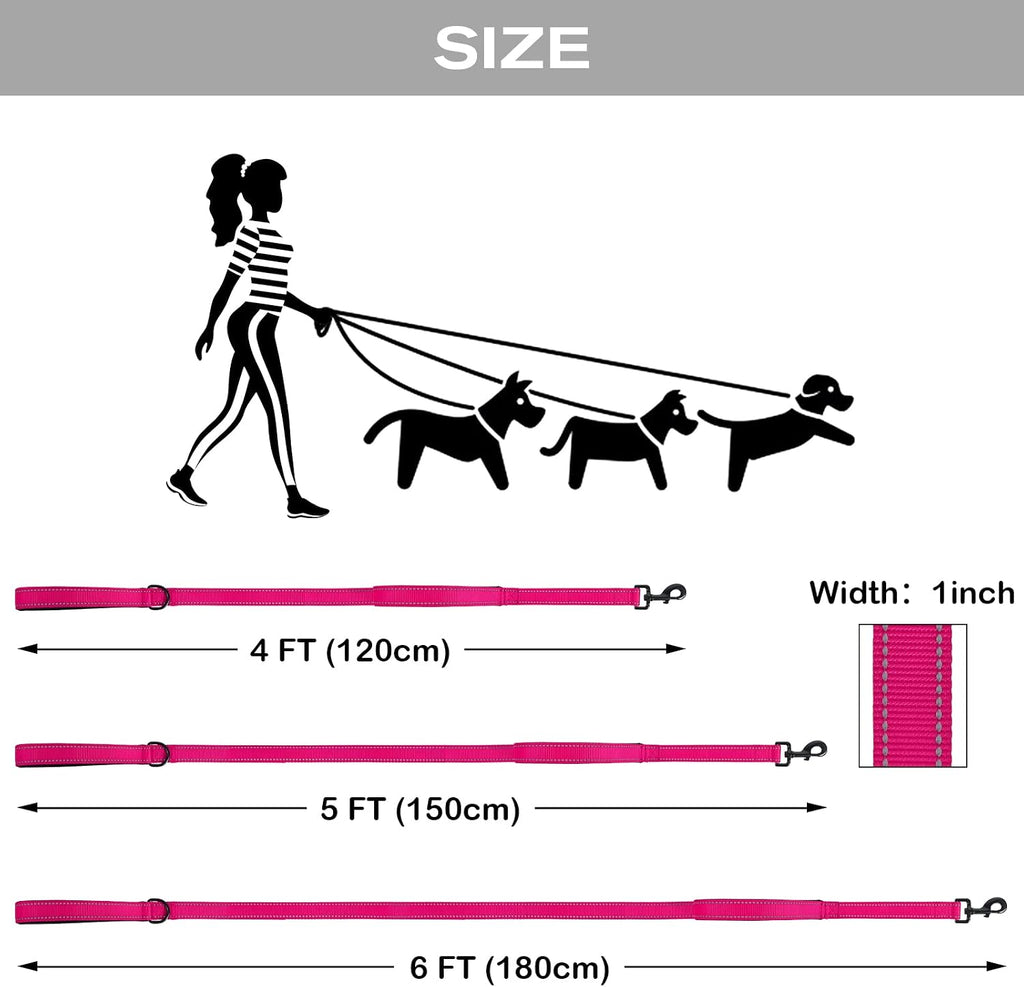 Joytale Dog Leash for Large Dogs that Pull, Double Handle, 6FT, Hot Pink
