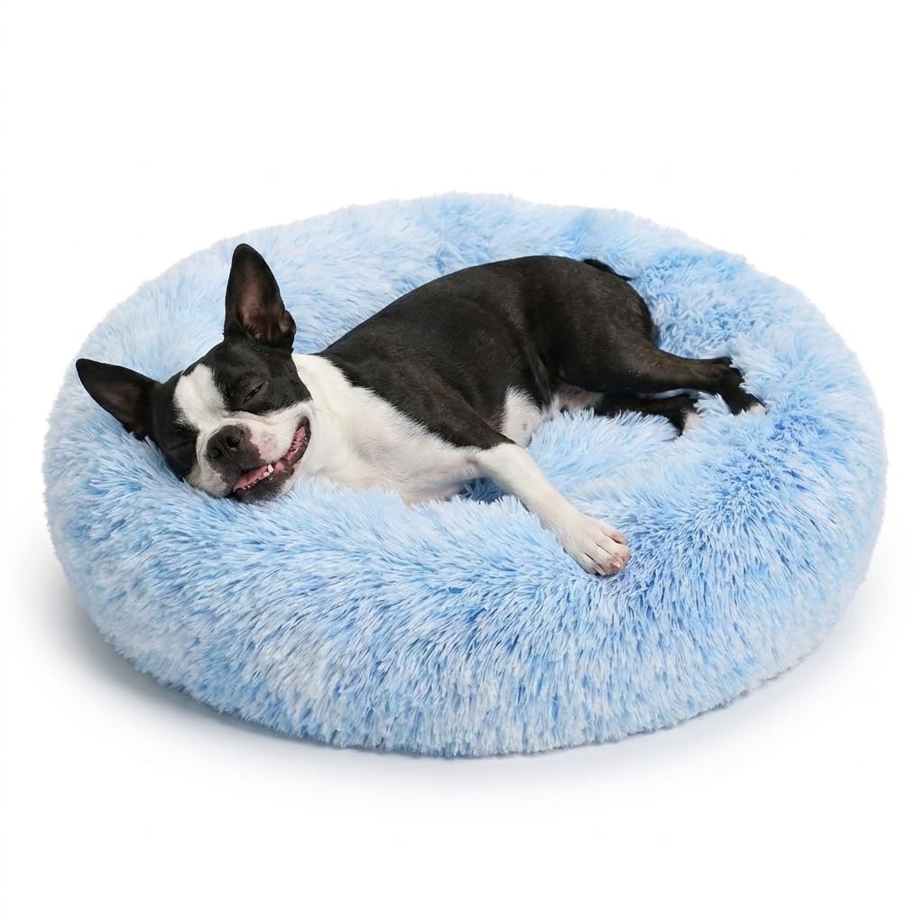 Small Calming Dogs Bed for Small Dogs Anti-Anxiety Machine Washable Fluffy Luxury Anti-Slip Waterproof Mute Base Warming Cozy Soft Pet Puppy Round Bed