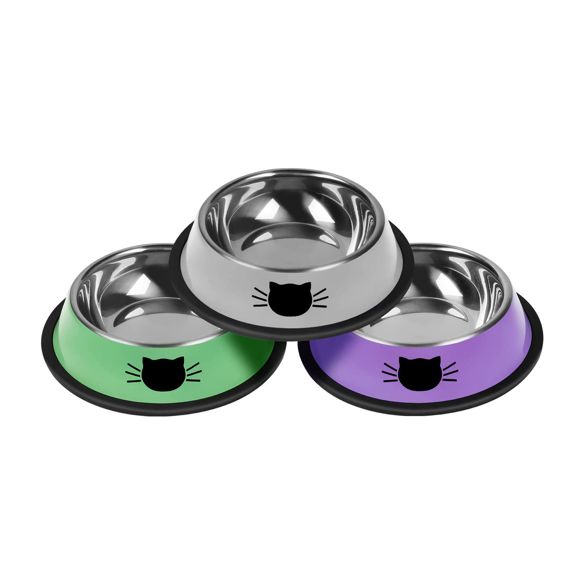 Serentive 2 Pcs Non-Slip Stainless Steel Small Cat Food Bowls - Unbreakable, Thicken 7 Oz Cat Dishes - Indoor, Removable Rubber Base, Easily Clean, Lovely Color