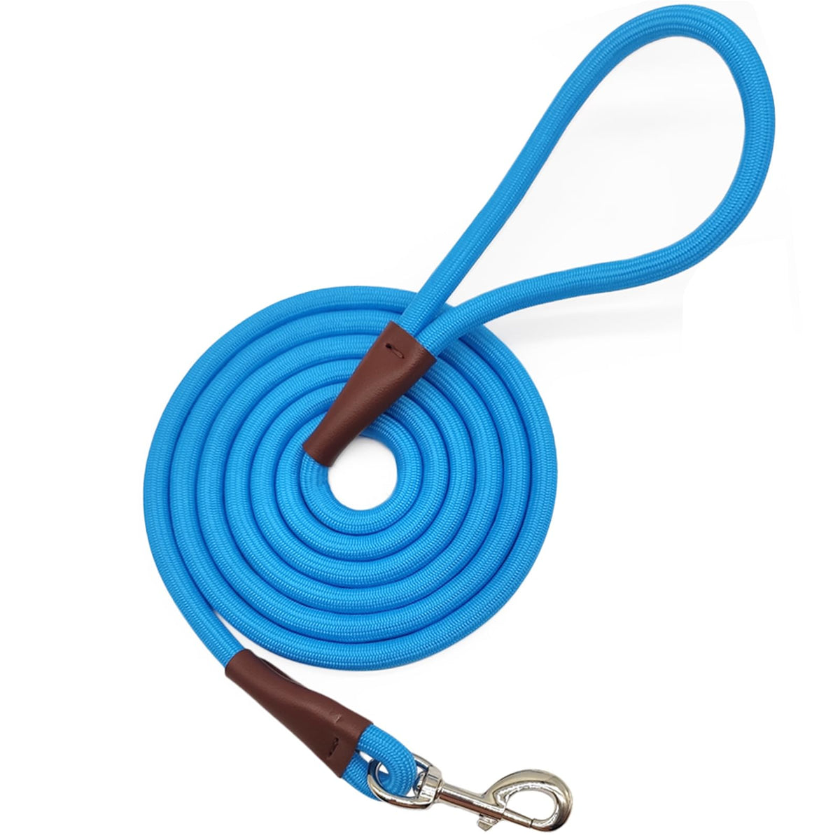 MayPaw 4/6 /8/10 FT Dog Leash, Classic Solid Colors, Strong Nylon Rope Dog Leash Reinforced with Leather Tailor Connection Heavy Duty Silver Clasp (Black, 10ft*1/2")