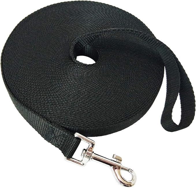 Nylon Training Dog Leash for Small Medium Large Dogs, 15ft 20ft 30ft 50ft Long Puppy Lead for Obedience Recall Training, Camping (20ft, Black)