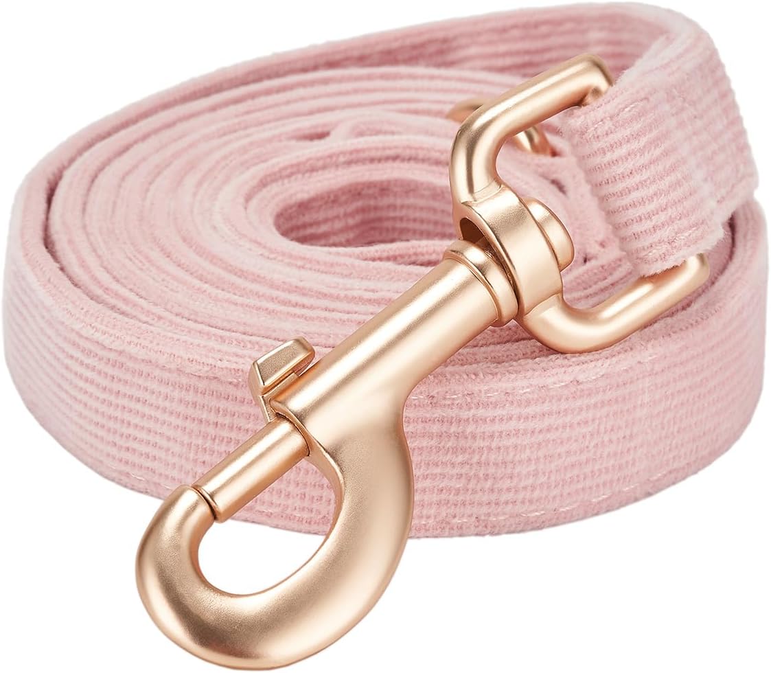 Soft Corduroy Dog Leash 5 Ft Heavy Duty Pet Lead with Gold Metal Hook for Small Medium Large Dogs,Ligth Pink