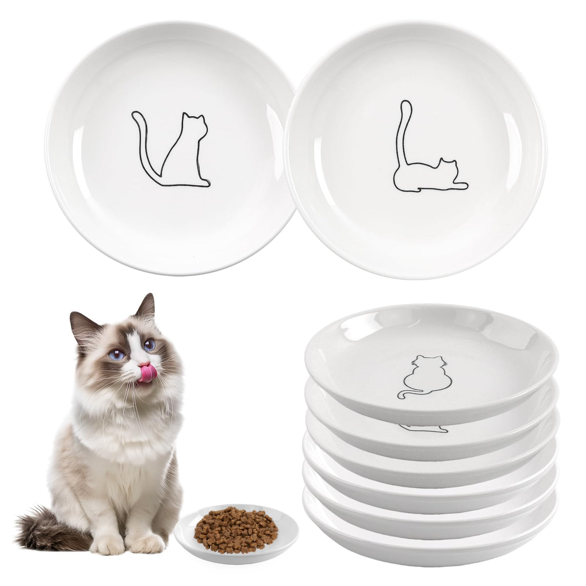 6 Pack Cat Food Bowl, Ceramic Cat Bowls, Anti Whisker Fatigue Cats Bowl Set