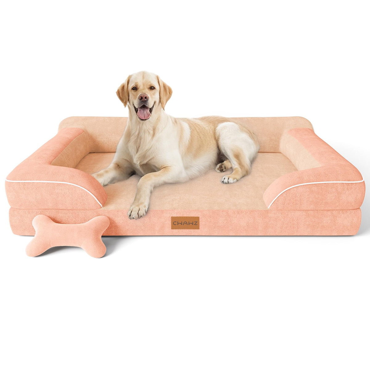 CWAWZ Extra Large Dog Bed, Orthopedic Dog Bed with Cooling Gel Memory Foam, Waterproof XL Pet Bed with Removable Washable Cover, 42" Pet Sofa Couch Dutch Velvet with Bone Toy, Light Gray