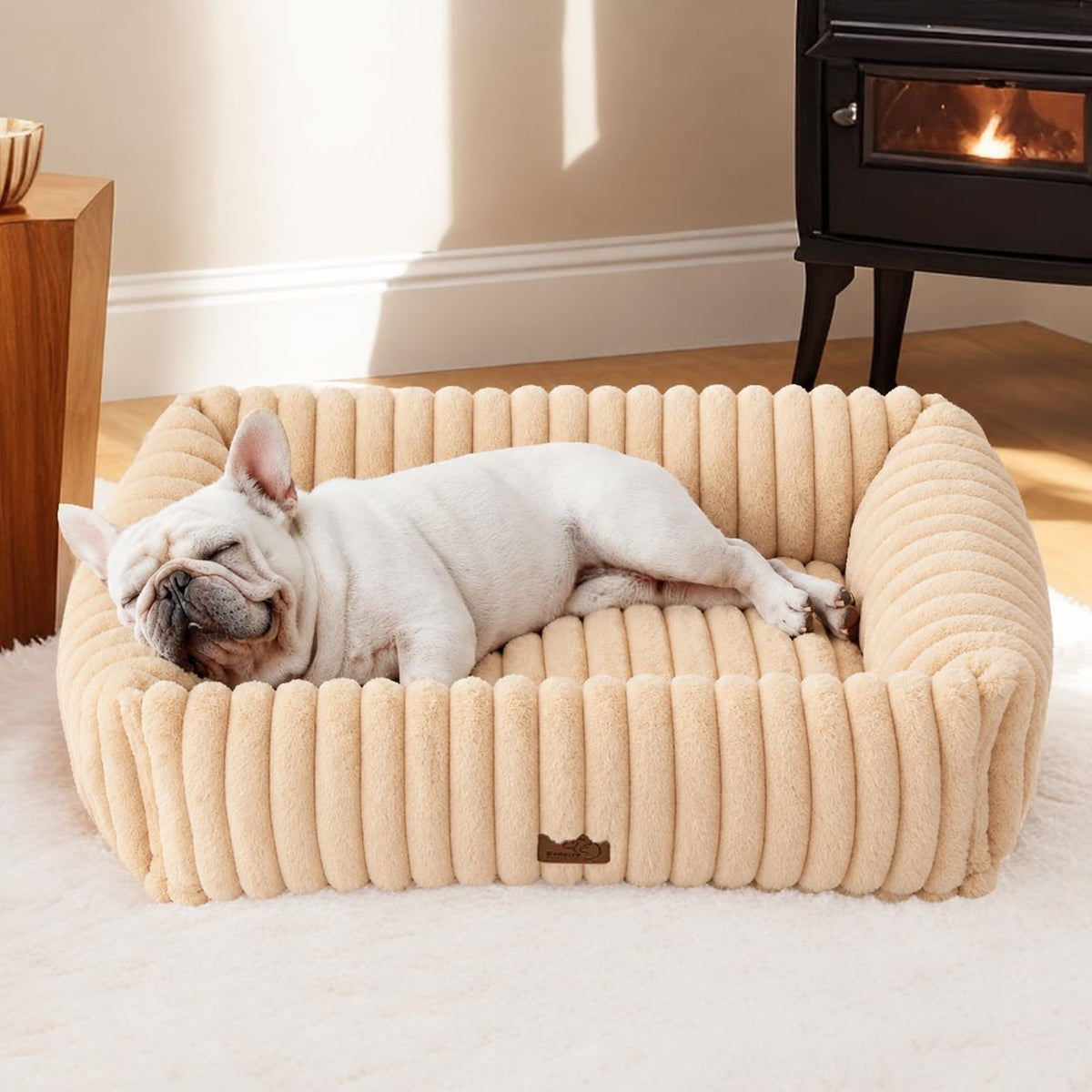 Bedsure ComfyFleece® Cute Dog Bed for Small Medium Dogs Washable,25in Cream