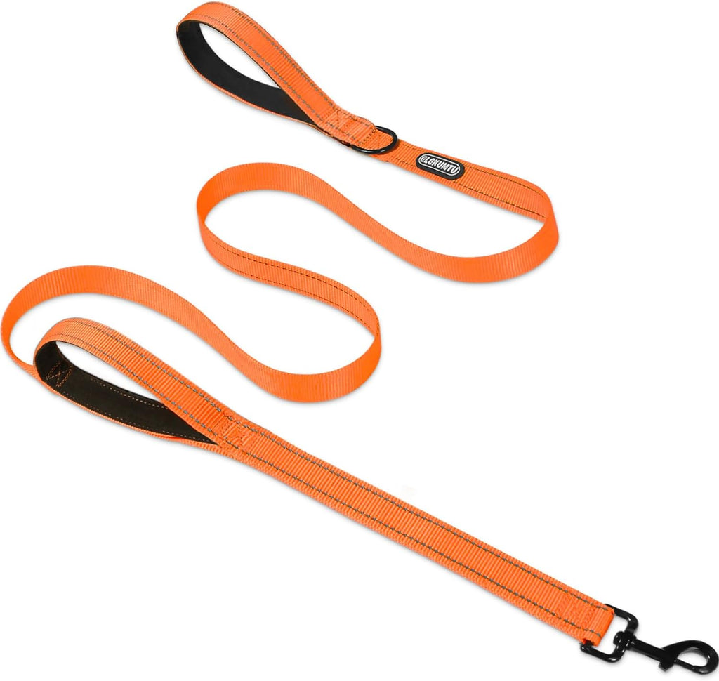 Heavy Duty Dog Leash with 2 Comfortable Padded Handles, 6FT Traffic Handle Extra Control, Highly Reflective Threads Leash for Small/Medium/Large Dogs (Orange)