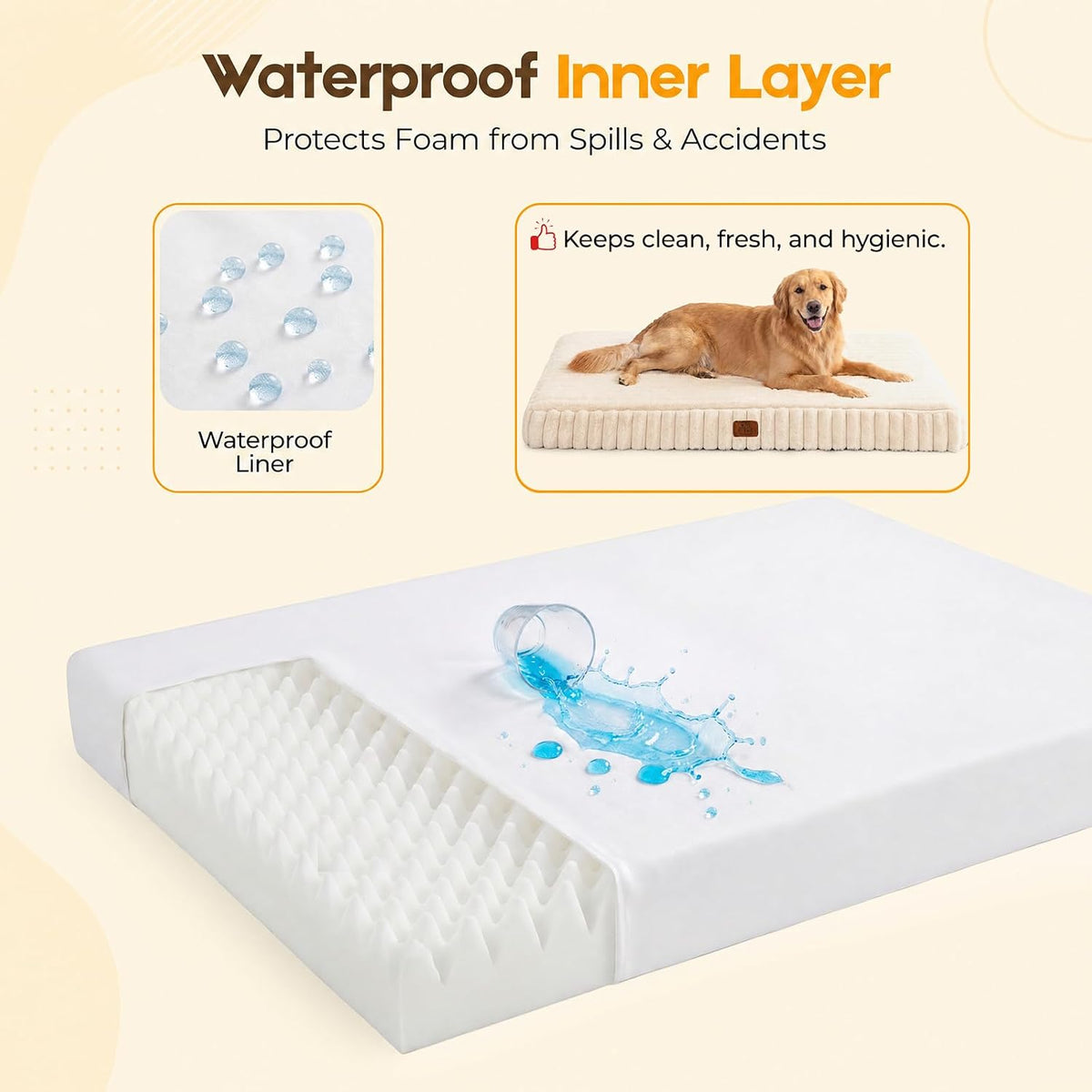 Orthopedic Dog Bed for Large Dog, Waterproof Washable Pet Bed for Crate