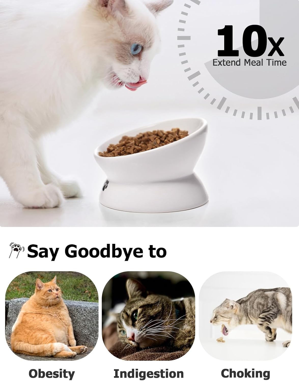 Y YHY Cat Bowl Anti Vomiting, Raised Food Bowls, Tilted Elevated Bowl, Ceramic Pet Food Bowl for Flat Faced Cats, Small Dogs, Protect Pet's Spine, Dishwasher Safe (5 Inches, White)
