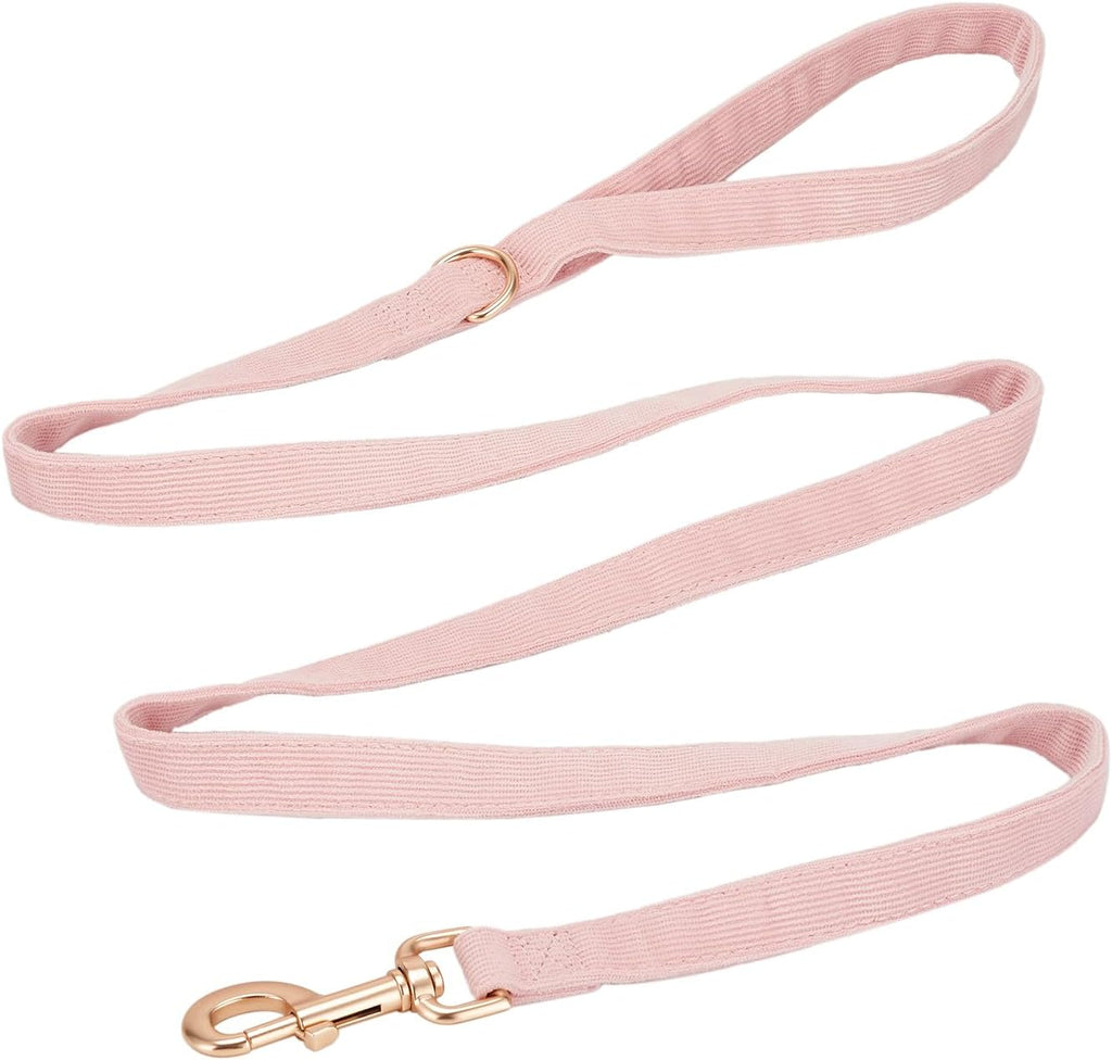Soft Corduroy Dog Leash 5 Ft Heavy Duty Pet Lead with Gold Metal Hook for Small Medium Large Dogs,Ligth Pink