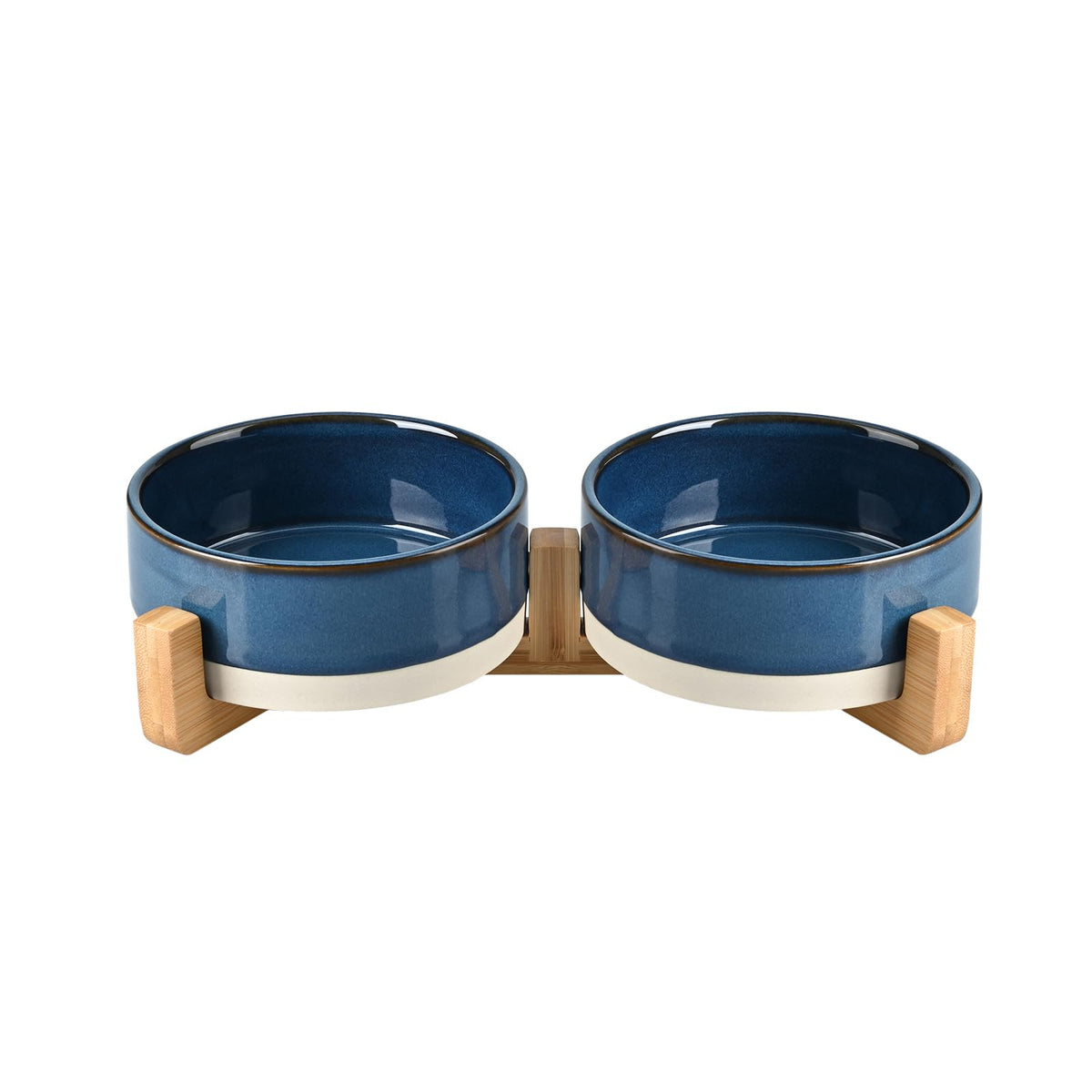 SPUNKYJUNKY Ceramic Dog and Cat Bowl with Wood Stand Non-Slip Matte Glaze Weighted Food Water Set for Cats &Small Dogs 13.5OZ