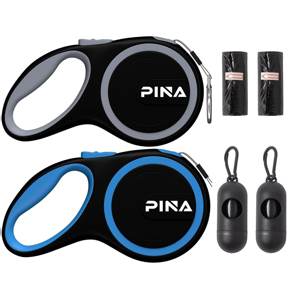 PINA Retractable Dog Leash, 26ft Dog Leash for Small Medium Large Dogs Up to 110lbs, 360° Tangle-Free Strong Reflective Nylon Tape, with Anti-Slip Handle, One-Handed Brake, Lock - Black Blue