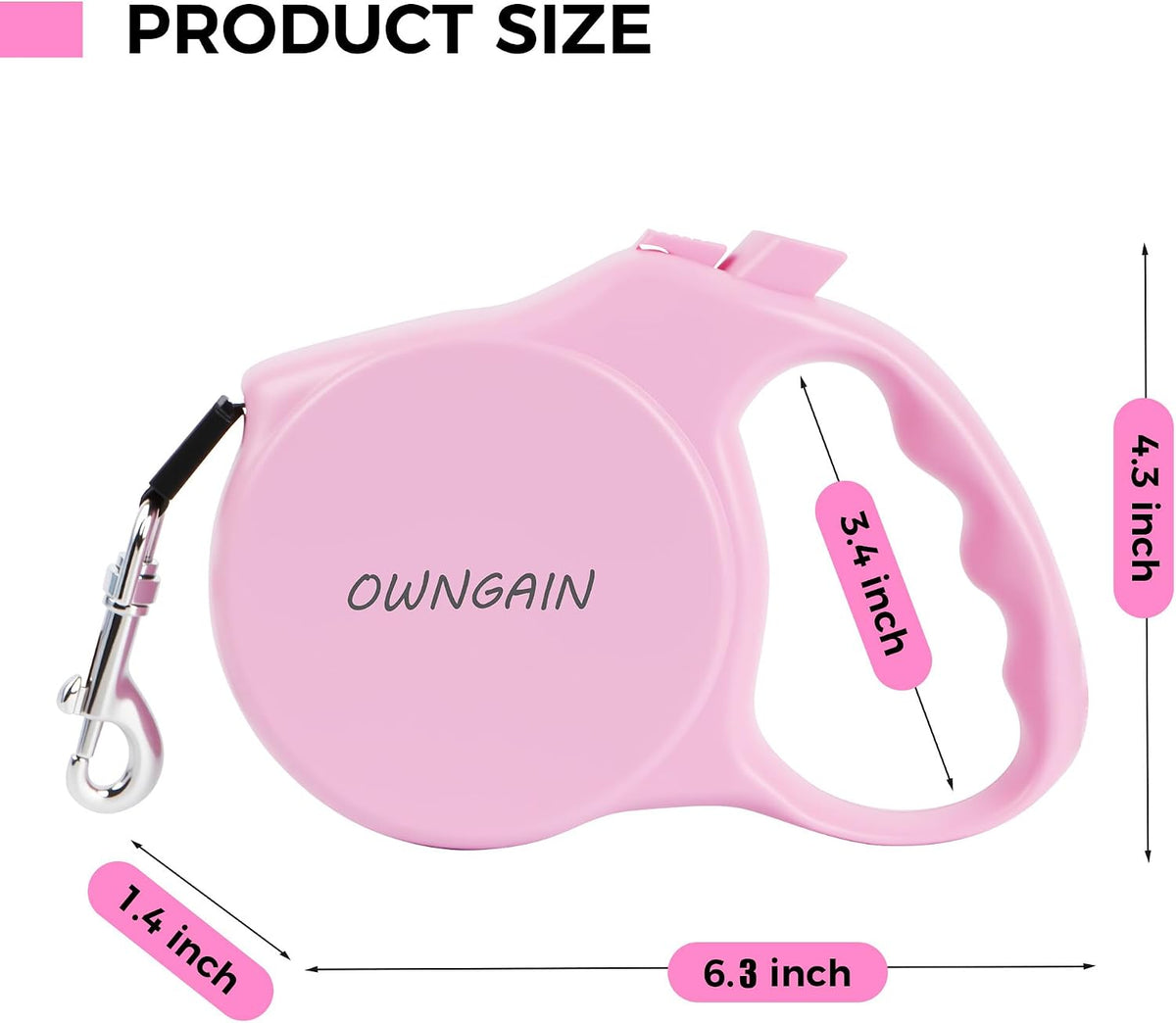 Pink Retractable Dog Leash,Strong Nylon Tape-One-Handed One Button Lock for Puppy, Cat, Pet Walking and Training,16ft Dog Walking Leash with 360°Tangle-Free Design,Anti-Slip Handle (Pink -Small)