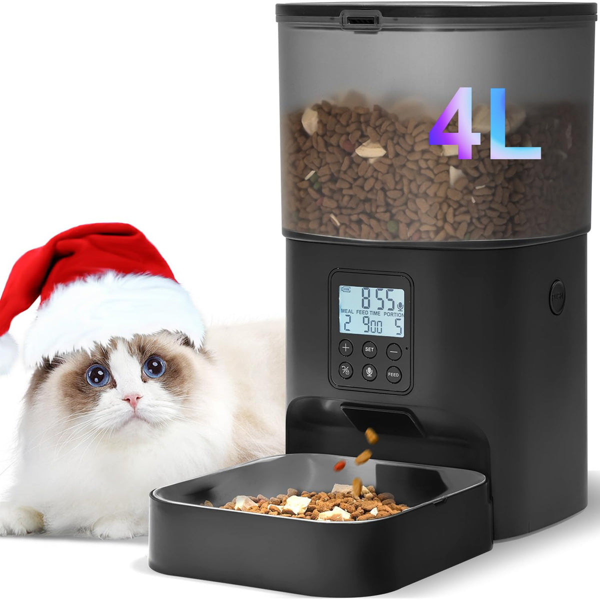 ANDOLL HOME Automatic Cat Feeder, 4L Cat Food Dispenser with 10s Voice Recorder, Pet Feeder up to 8 Meals per Day, Timed Dog Feeder with Dry Food Sealed Ring