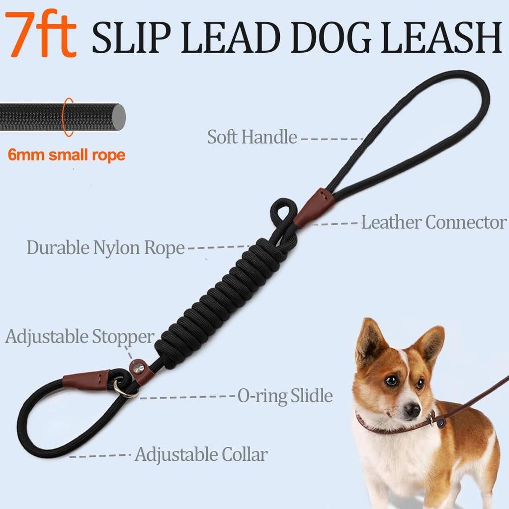 MayPaw Slip Lead Dog Leash 7ft x 1/4" Rope Control Leash for Dogs No Pull