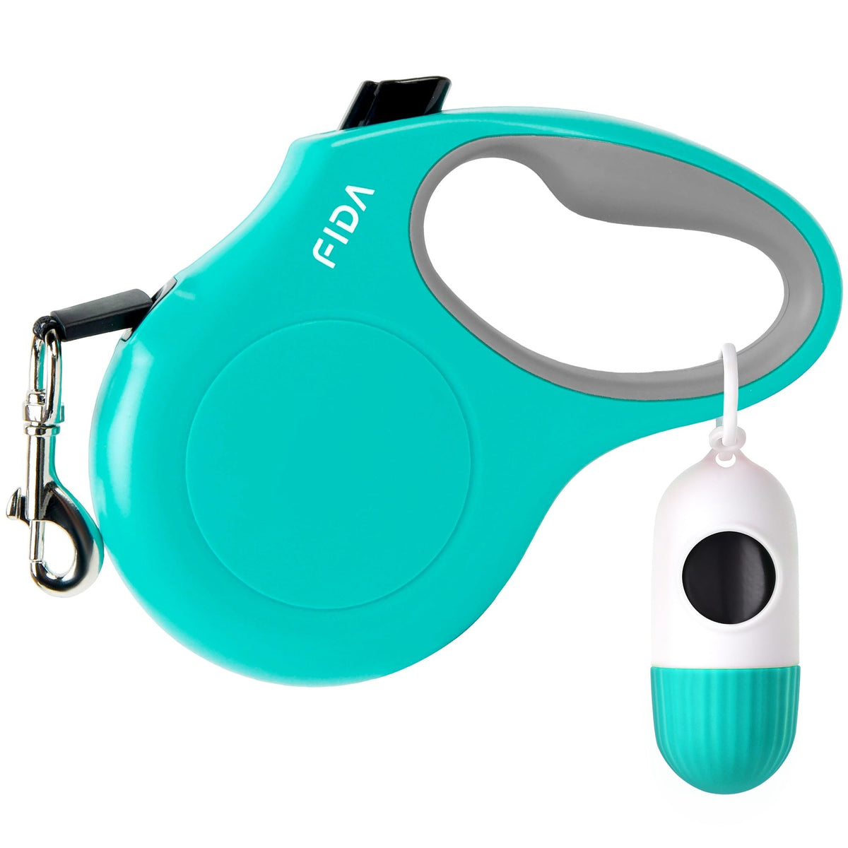 Fida Retractable Dog Leash with Dispenser and Poop Bags, 16ft, White & Pink