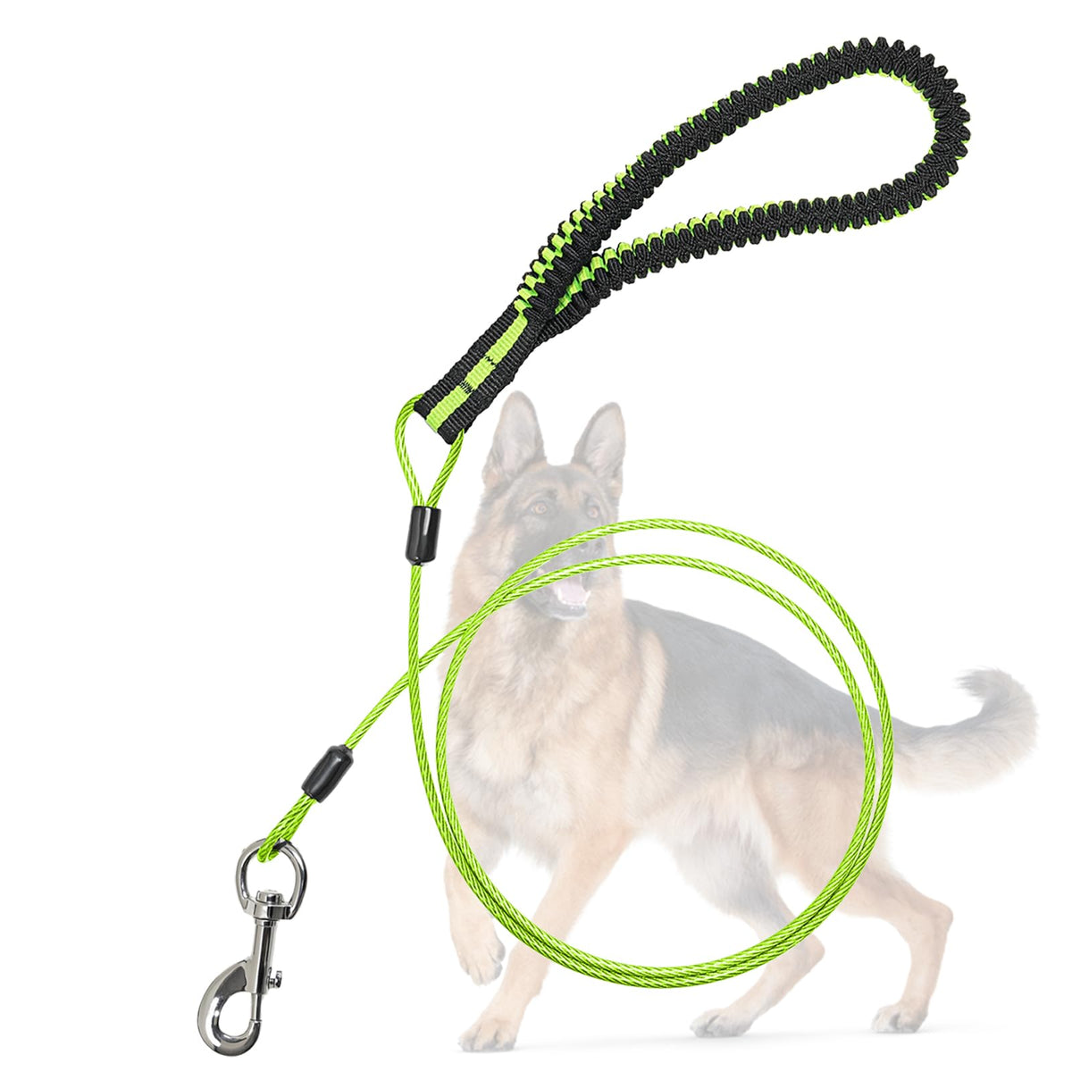 Heavy Duty Dog Leash, Chew Proof Metal Leash for Large Dogs (Up to 250lbs), WireRope Dog Leashes with Soft Silicone Grip (Black, 5 FT)