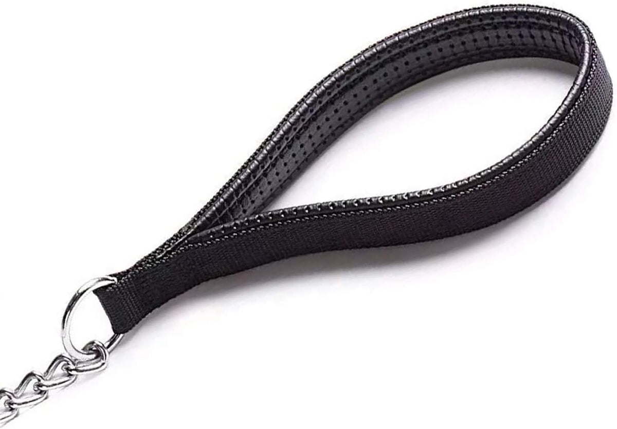 Chain Leash Metal Dog Leash Chrome Plated with Soft Padded Handle for Small Dogs.(S, Black Handle)