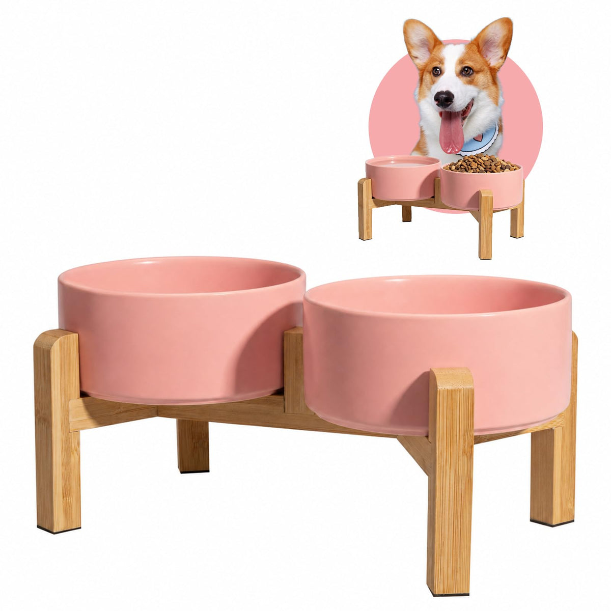 Elevated Ceramic Dog Bowl, 3.6 Cups Dog Food and Water Bowl Set with Stand