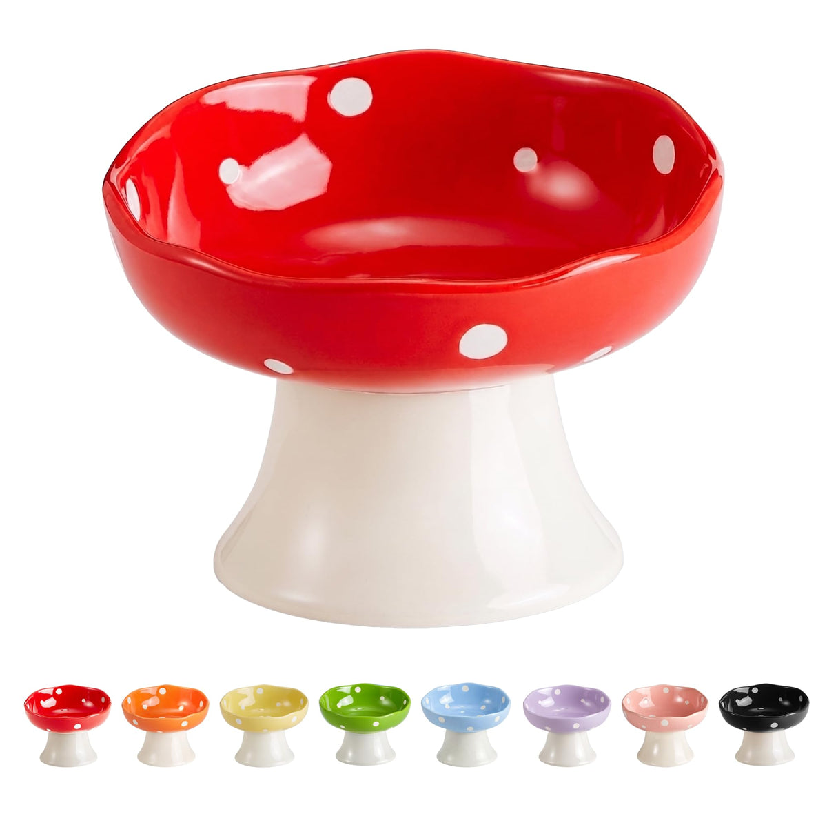 Red Mushroom Cat Bowl, Elevated Ceramic Bowl for Cats