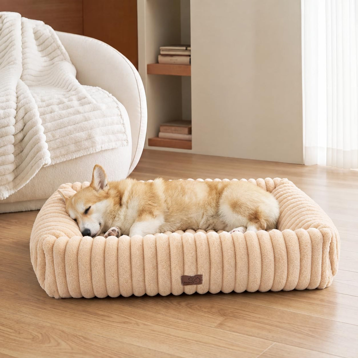 Bedsure ComfyFleece® Cute Dog Bed for Small Medium Dogs Washable,25in Cream
