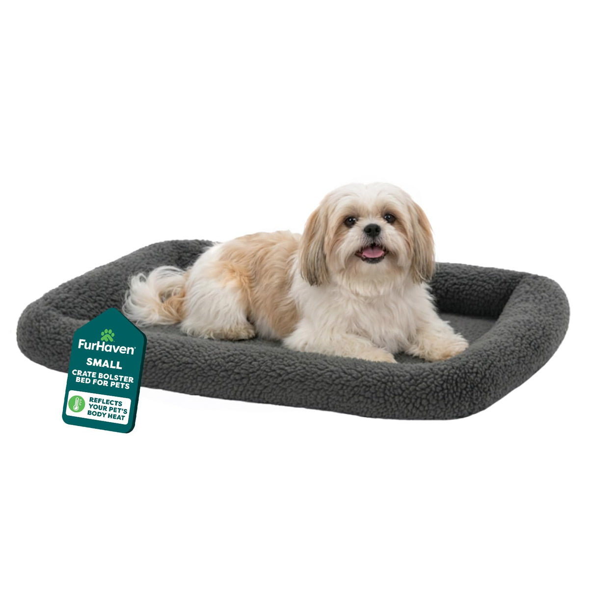 FurHaven Dog Bed for Extra Small Dogs & Cats, Bolster Crate Pad with Soft Supportive Base for Carriers & Kennels, Machine Washable, Extra Small, Sherpa Fleece, Cream