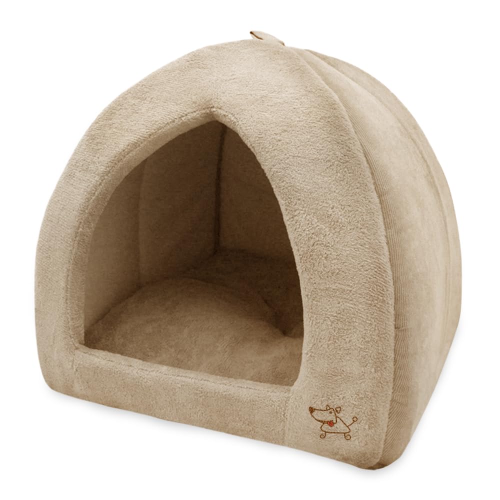 Best Pet Supplies Cat Bed for Indoor Cat, Domed Tent House with Removable Pillow, Covered Cat Cave for Small Dog, Puppies and All Breeds of Cats - Silver w/ Bones, 16 x 16 x H:14"