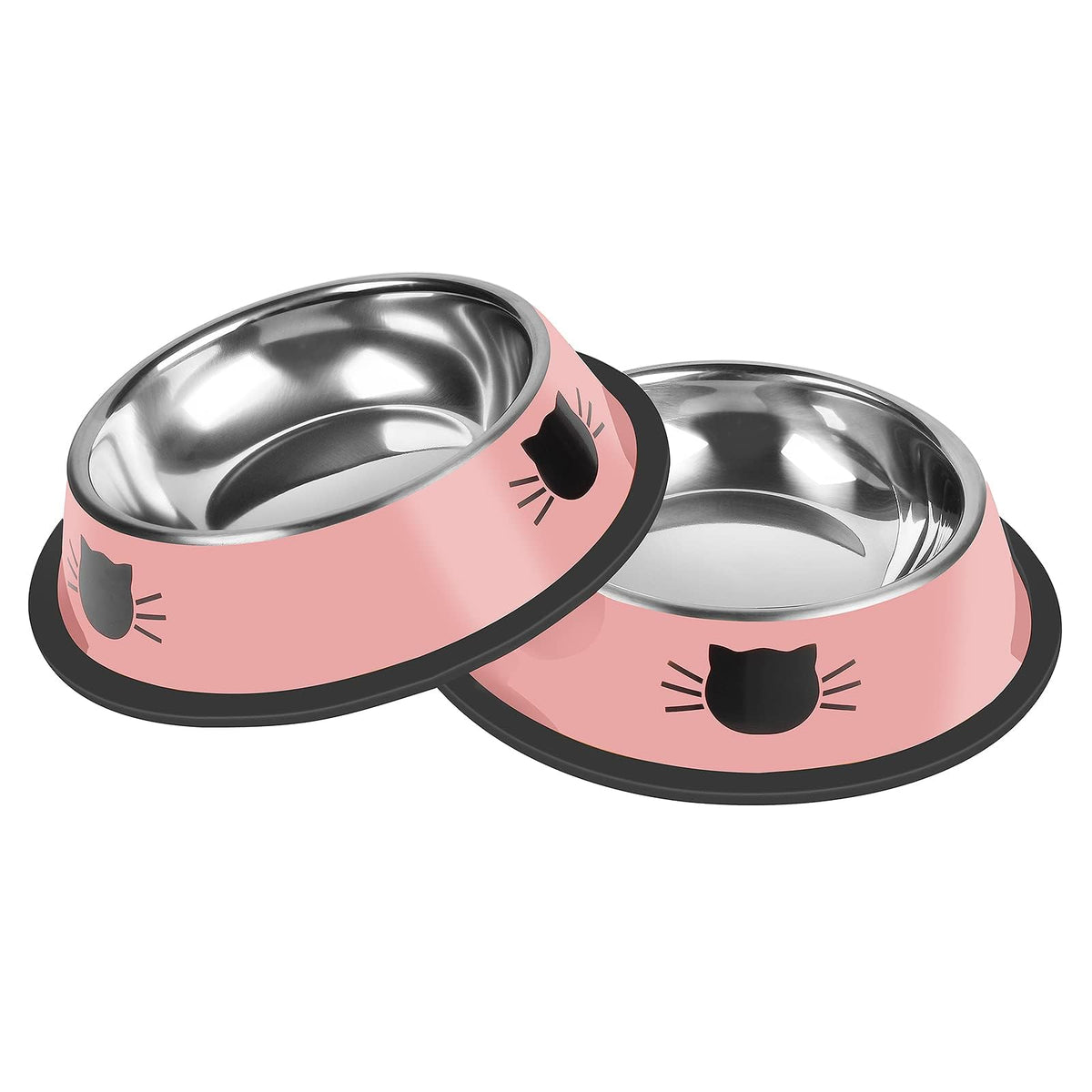 Serentive 2 Pcs Non-Slip Stainless Steel Small Cat Food Bowls - Unbreakable, Thicken 7 Oz Cat Dishes - Indoor, Removable Rubber Base, Easily Clean, Lovely Color