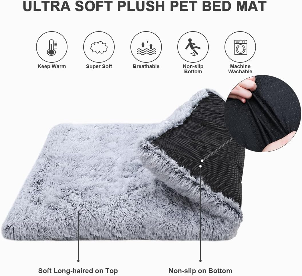 Large Dog Bed Crate Pad 35", Washable Soft Plush Pet Mats for Sleeping Grey