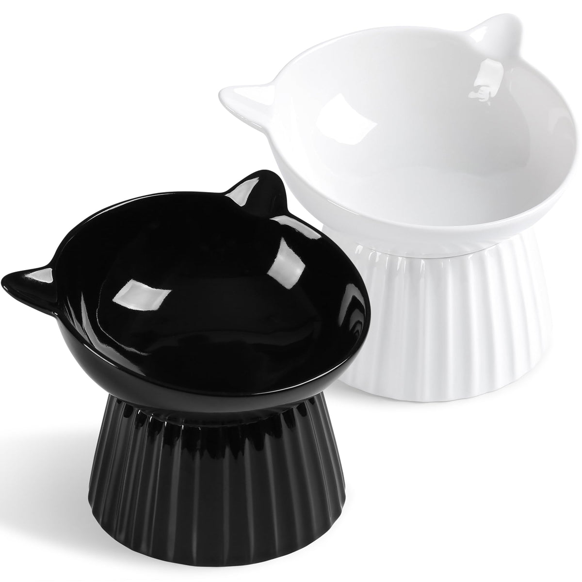Ceramic Raised Cat Bowl，Tilted Raised Cat Bowl Anti Vomit Cat Bowls for Indoor Cats Whisker Friendly Pet Feeder for Cats Puppies, Microwave and Dishwasher Safe