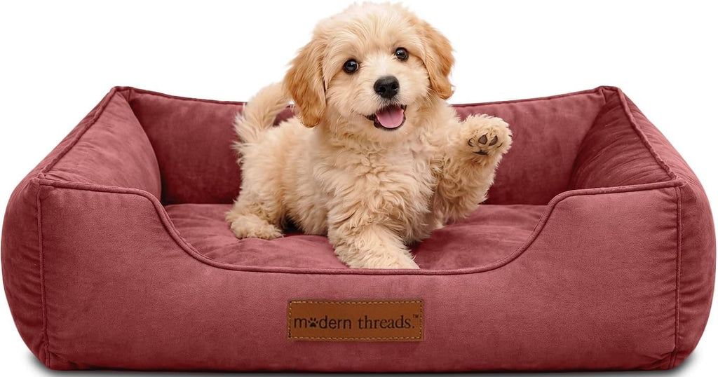 Modern Threads Luxury Dog Bed - Comfortable Tufted Velvet Cushion for Small to Large Dogs - Machine Washable - Durable & Cute Sleep Space for Pets - Pamper Your Pet with Cozy Beds - Rosewood