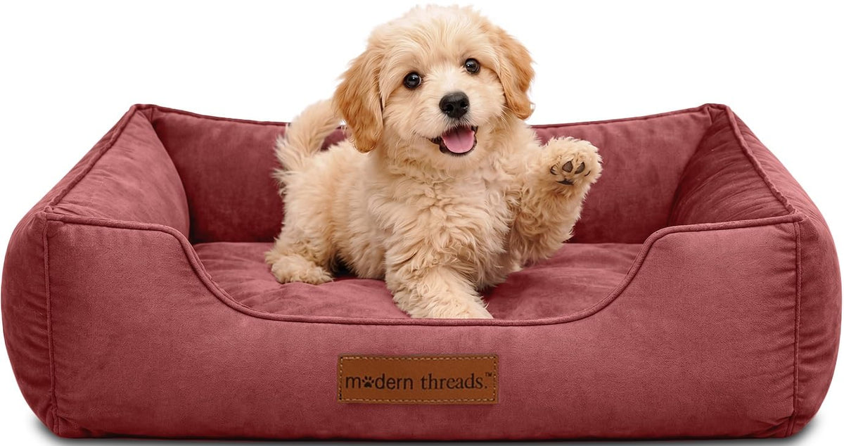 Modern Threads Luxury Dog Bed - Comfortable Tufted Velvet Cushion for Small to Large Dogs - Machine Washable - Durable & Cute Sleep Space for Pets - Pamper Your Pet with Cozy Beds - Rosewood