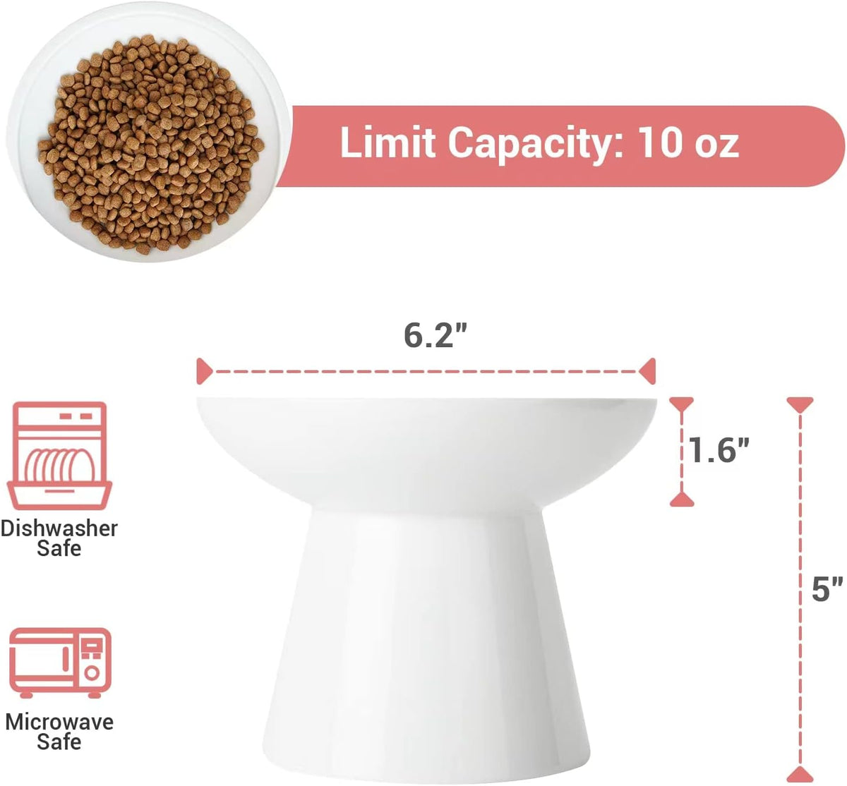 CEEFU Extra Wide Elevated Ceramic 6.2" Shallow Cat Food Bowl