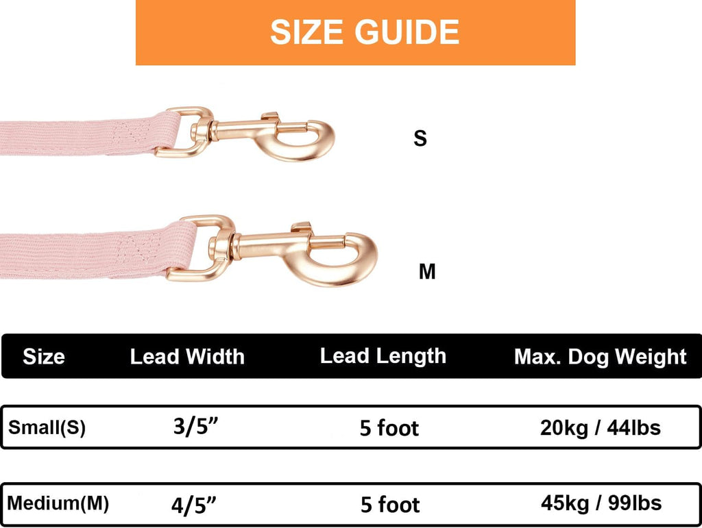 Soft Corduroy Dog Leash 5 Ft Heavy Duty Pet Lead with Gold Metal Hook for Small Medium Large Dogs,Ligth Pink