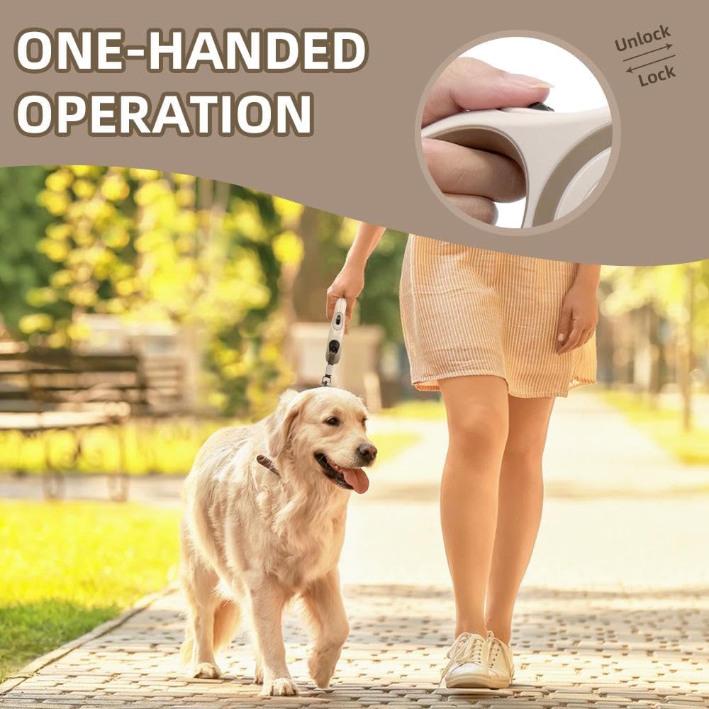 OUTnWILD Retractable Dog Leash - Tangle-Free 360° Design with Anti-Slip Handle | 16 ft Strong Nylon Tape | One Touch Quick-Lock Braking System | for Small/Medium Breeds/Pets Up to 44lbs. (Khaki, M)